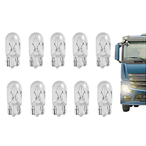 CAIXA C/ 10 LAMPADA T10 HALOGENA BRANCO QUENTE W5W TECHONE 24V