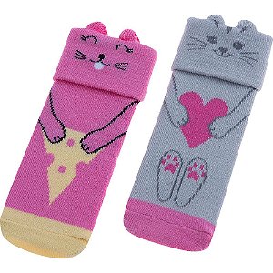 Kit Meias Lúdica Infantil Cinza Gato e Rosa Gato 16/20 - Pimpolho