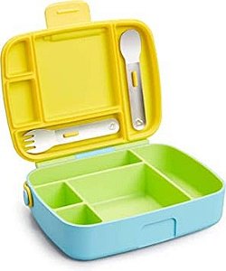 Lancheira Bento Box Com Talheres Amarela/ Verde e Azul - Munchkin