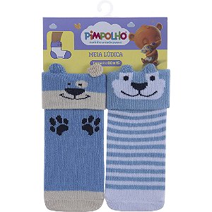 Kit Meia Lúdica Infantil Cachorro e Urso Azul 00/15 - Pimpolho