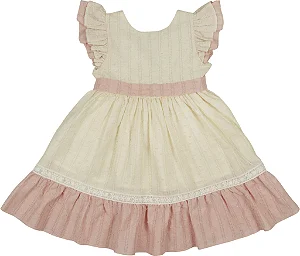 Vestido bege com detalhe rosê maquinetado - Bárbara Kids