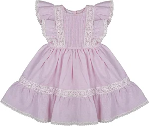 Vestido com Babados e Renda Guipir Rosa - Bárbara Kids
