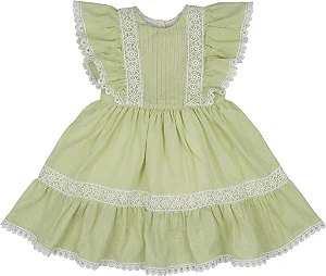 Vestido com Babados e Renda Guipir Verde - Bárbara Kids