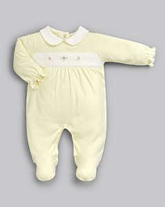 Macacão Longo Bordado Em Suedine Pima Amarelo Abelha - Anjos Baby