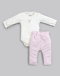 Conjunto Body Manga Longa e Calça Suedine Pima Elefante Rosa - Anjos Baby