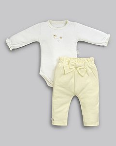 Conjunto Body Manga Longa e Calça Suedine Pima Abelha Amarelo - Anjos Baby