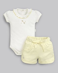 Conjunto Body e Short Suedine Pima Abelha Amarelo - Anjos Baby