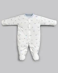 Macacão Longo Estampado Em Suedine Pima Azul Transportes - Anjos Baby