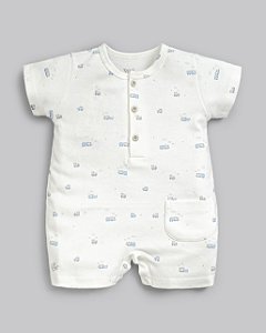 Macacão Curto Estampado Em Suedine Pima Azul Transportes - Anjos Baby