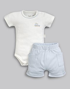 Conjunto Body e Short Suedine Pima Azul Transportes - Anjos Baby