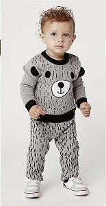 Conjunto Cinza Mescla Tricô Ursinho Teddy - Minilord