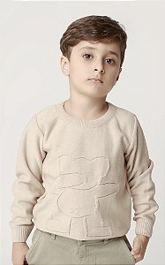 Sweater Manga Longa Tricô Bege - Minilord