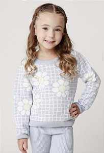 Sweater Manga Longa Tricô Margaridas - Minilady