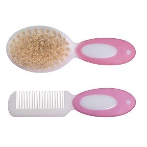 Kit Pente e Escova Com Cerdas Naturais Rosa - Girotondo Baby