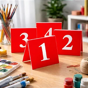 Placas Numeradas para Mesa em Acrílico Vermelho
