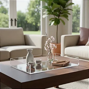 Bandeja Lisa e Retangular em Acrílico Transparente