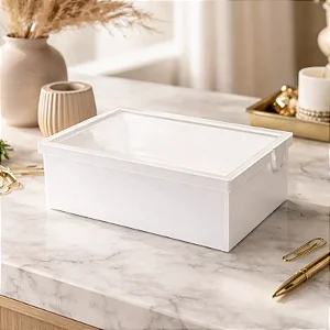 Caixa em Acrílico Branco com Tampa Transparente 20 x 15 x 6 cm