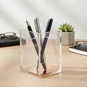 Porta Caneta em Acrílico com Fundo Espelhado Rose