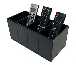 Porta Controle Remoto em Acrílico Preto com 4 Divisórias