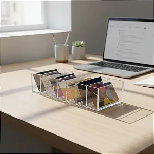 Porta Cartões De Visitas De Mesa Em Acrílico Com 8 Divisão