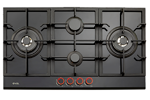 Cooktop Evol à Gás Vidro Preto 4 Bocas 87cm