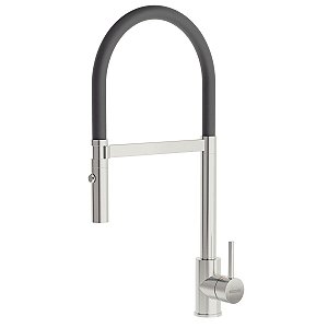 Misturador Monocomando Tramontina Versatile Black Aço Inox com Mangueira de Silicone Preto e Bica Móvel