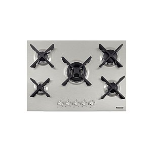 Cooktop a Gás Tramontina Design Collection Penta Inox Flat 5 GX 70 em Aço Inox e Trempes em Ferro Fundido com Acendimento Automático e 5 Queimadores