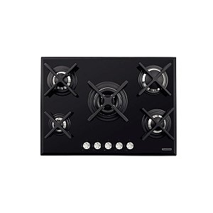 Cooktop a Gás Tramontina Design Collection Penta Glass Flat em Vidro Temperado e Trempes em Ferro Fundido com Acendimento Automático 5 Queimadores