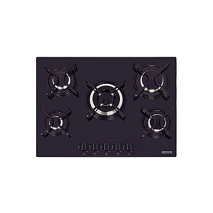Cooktop a Gás Tramontina Penta em Vidro Temperado Preto com Trempes em Aço Carbono e Acendimento superautomático 5 Queimadores