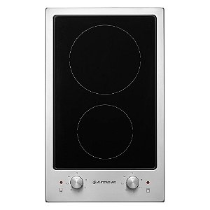 Cooktop Dominó Elettromec Elétrico Vitrocerâmico 2 Bocas Inox e Vidro Preto 30cm 220V