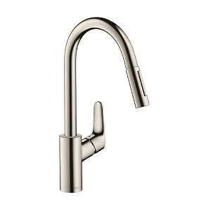 Misturador Monocomando de Cozinha Hansgrohe Focus 2 Jatos com Bica Móvel e Retrátil Acabamento Escovado