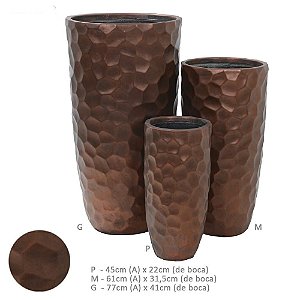 Vaso Cachepot Fibrocimento Kit com 3 Und Cobre Metalizado