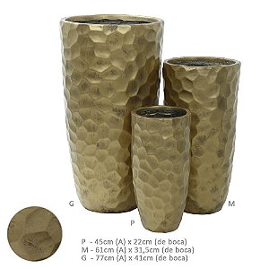 Vaso Cachepot Fibrocimento Kit com 3 Und Dourado Metalizado