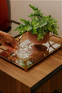 Bandeja Metal C/Espelho Arabesco (Dourada) 6,5x30x20cm