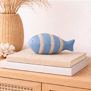 Escultura Decorativa Cerâmica Peixe (azul/bege) 9X19X9cm