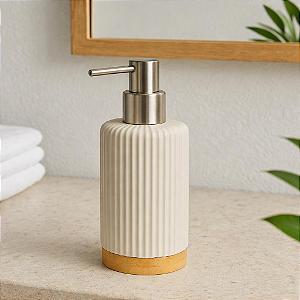 Porta Sabonete Banheiro Poliresina 250ml 19x13x7cm c\Bambu (Bege)