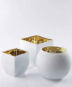 Vaso de Vidro Branco com Dourado