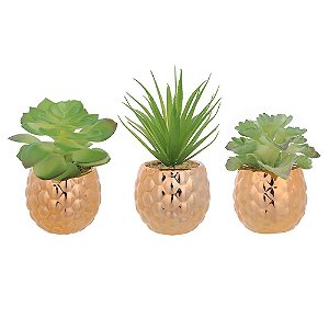 Kit Mini Suculenta 18cm c/ 3 Vasos cerâmica