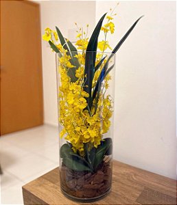 Arranjo Orquídea Dançante no Vaso de Vidro 60cm A