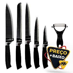 Jogo de Facas 6 Peças Aço Inox Knife Set Preto
