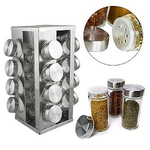 Organizador Porta Tempero Giratório Inox 16 Potes Inox