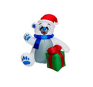 Master Christmas Urso Inflável Natalino Iluminação Led 120cm