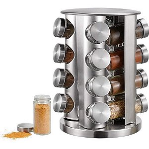 Porta Temperos Inox Giratório Com 16 Potes Torre De Condimentos