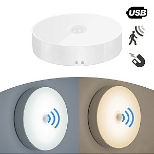 Luminárias Led S/ Fio Com Sensor Presença Usb Recarregável Luz Quente e Fria