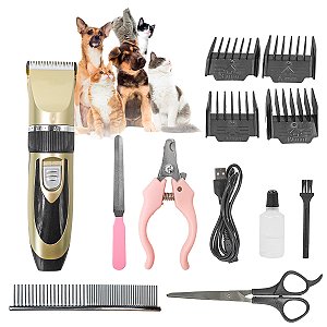 Kit Pet Maquina Recarregável Tosa De Cães E Gatos