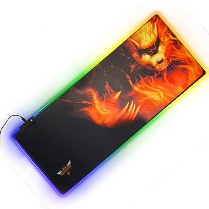 Mouse Pad Gamer Lobo Vermelho Com Gráfico Iluminado Led Rgb