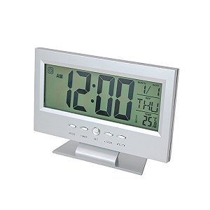 Relógio de Mesa Digital Lcd Led Acionamento Sonoro Despertador Termômetro