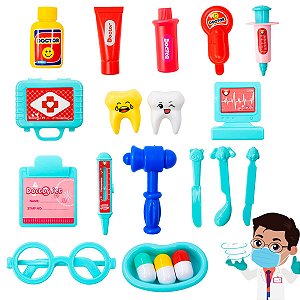 Kit Médico Dentista Mini Doutor Infantil Educativo Azul