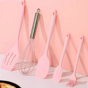 Kit Utensílios De Silicone Para Cozinha 5 Peças Espátula Fue Pincel