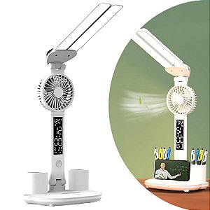 Luminária Relógio Ventilador Abajur Duplo Mesa Led USB